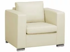 Beliani Kermanvalkoinen Nahkaverhoiltu Nojatuoli HELSINKI