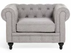 Beliani Nojatuoli Kangas Vaaleanharmaa CHESTERFIELD -Käsinojalliset tuolit Winkel undef src sa picid 675638 type whitesh image