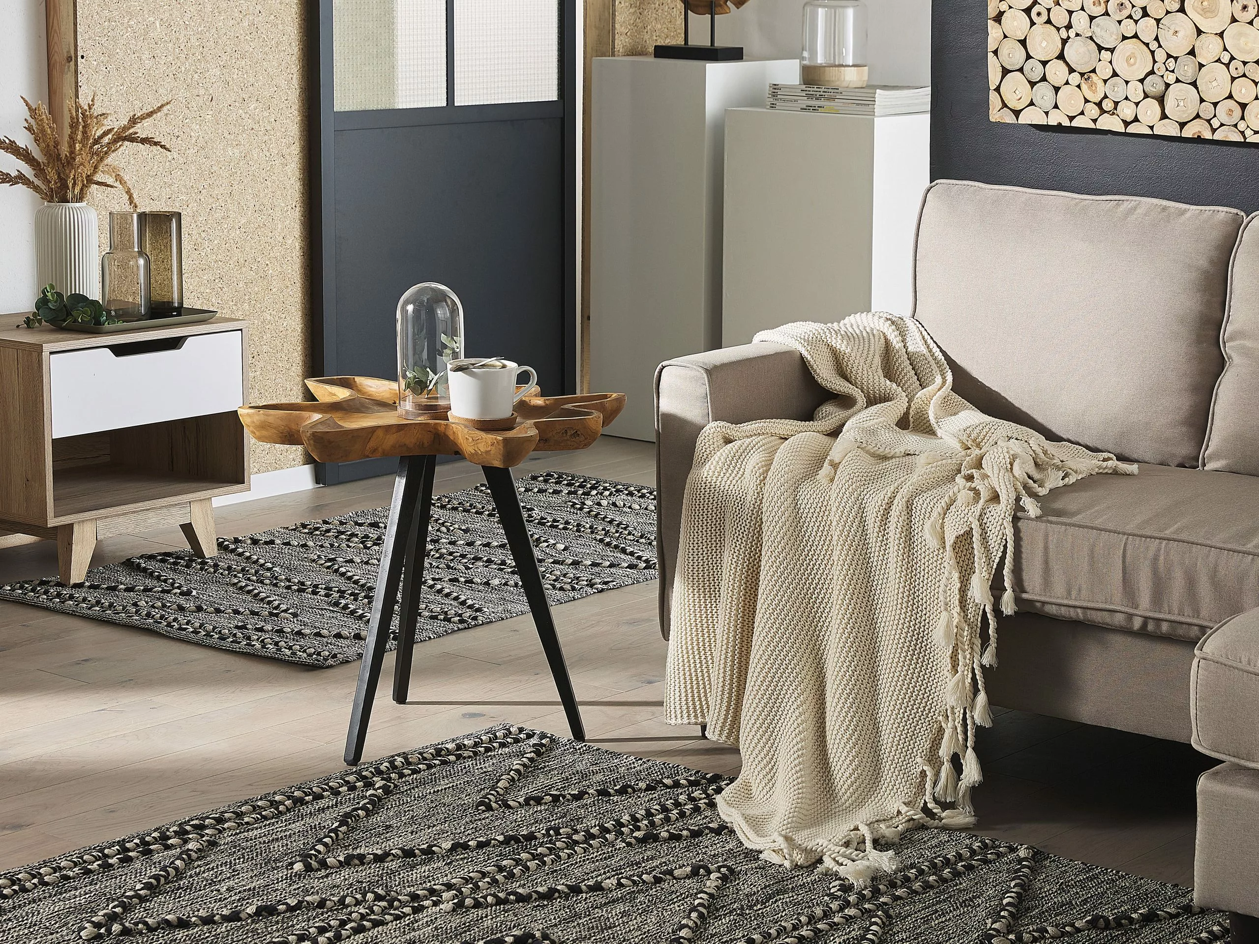 Beliani Sivupöytä Tiikki Vaalea Puu/musta ELSA - Image 2