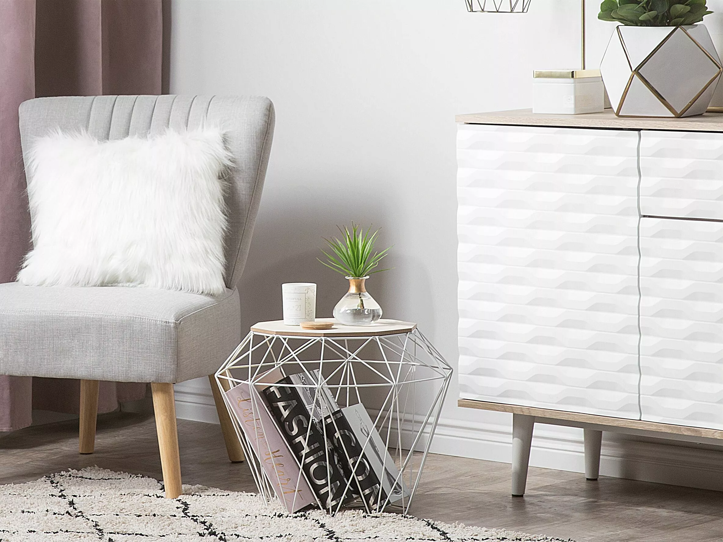 Beliani Sivupöytä Metalli Säilytystila Valkoinen ELIDA - Image 2