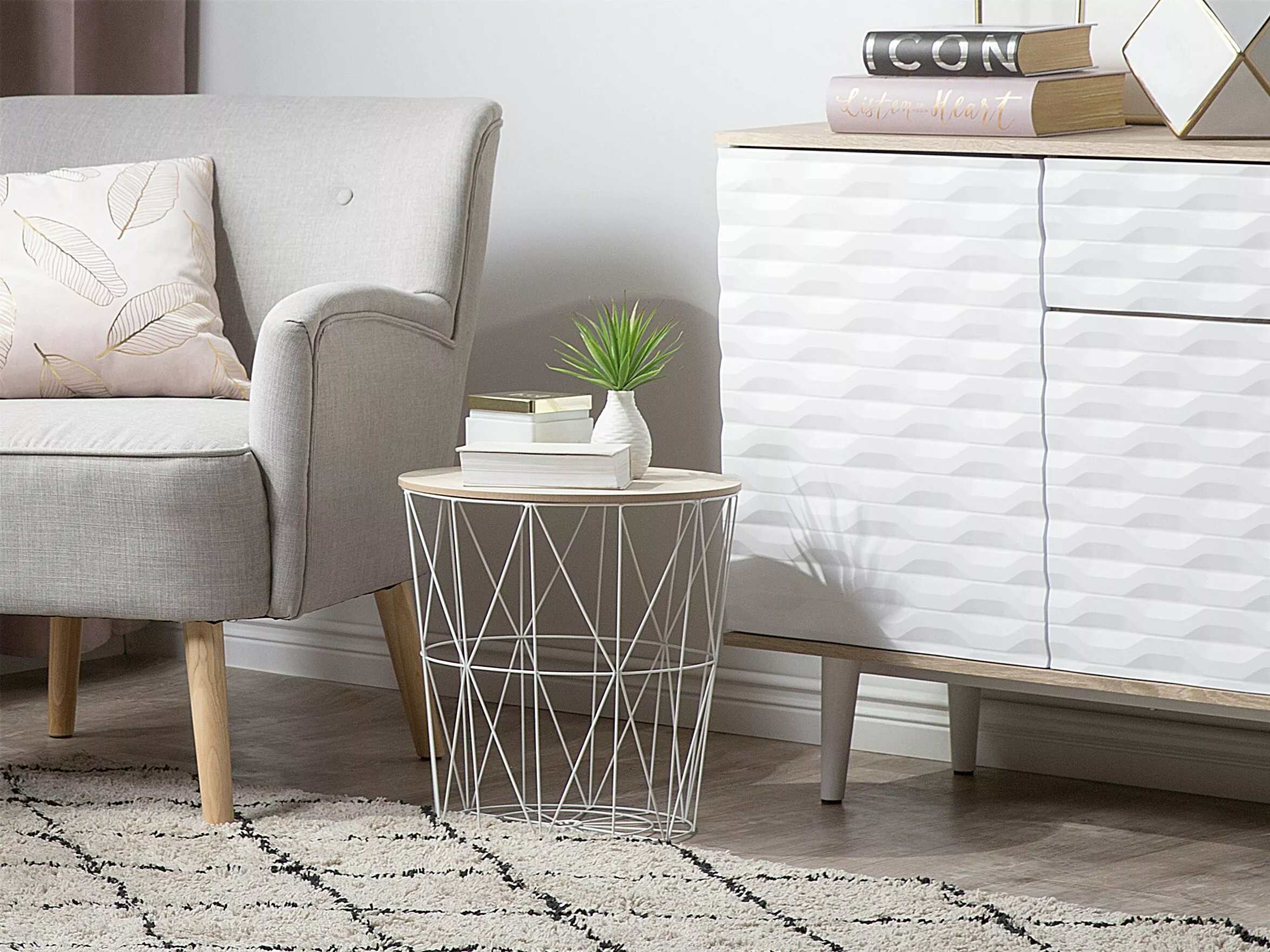 Beliani Sivupöytä Metalli Säilytystila Valkoinen LANARK - Image 2