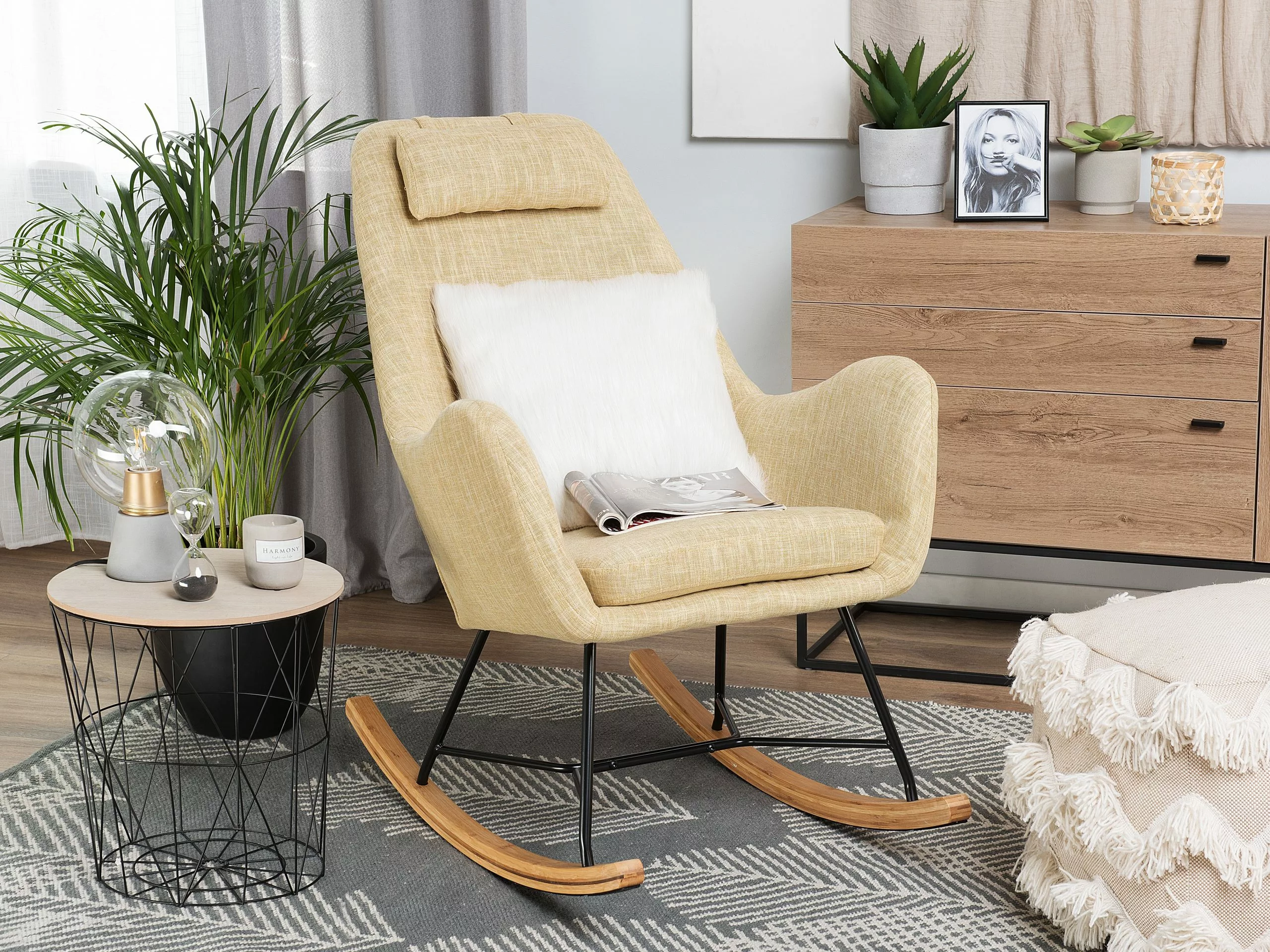 Beliani Keinutuoli Kangas Keltainen ARRIE 2 Beliani Keinutuoli Kangas Keltainen ARRIE - Image 2