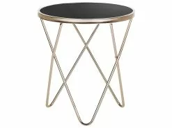 Beliani Sivupöytä Lasitasolla Metalli Musta/kulta MERIDIAN II