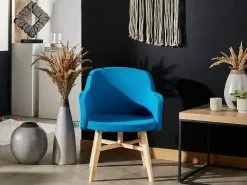 Beliani Nojatuoli Kankainen Sininen YSTAD -Käsinojalliset tuolit Winkel undef src sa picid 765763 type whitesh image