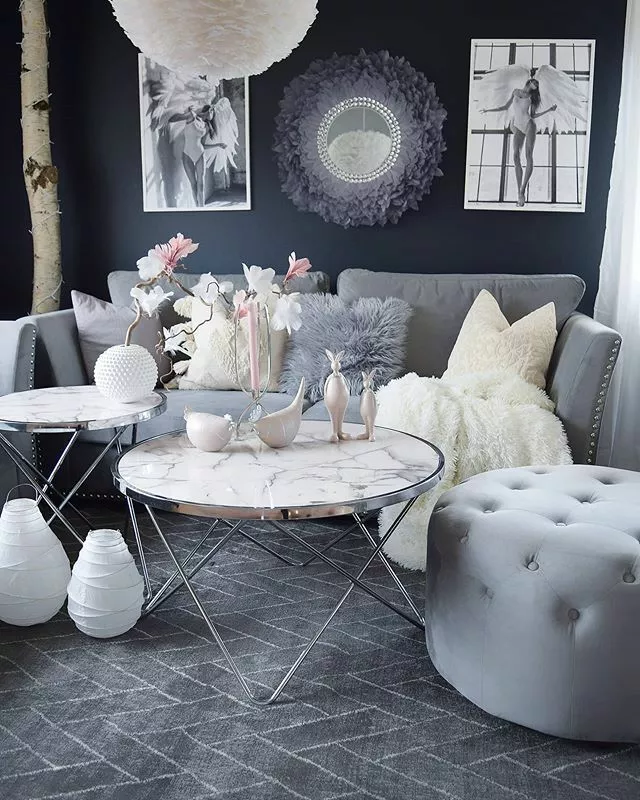 Beliani Sivupöytä Metalli Marmorikuvio Valkoinen/hopea MERIDIAN II - Image 5