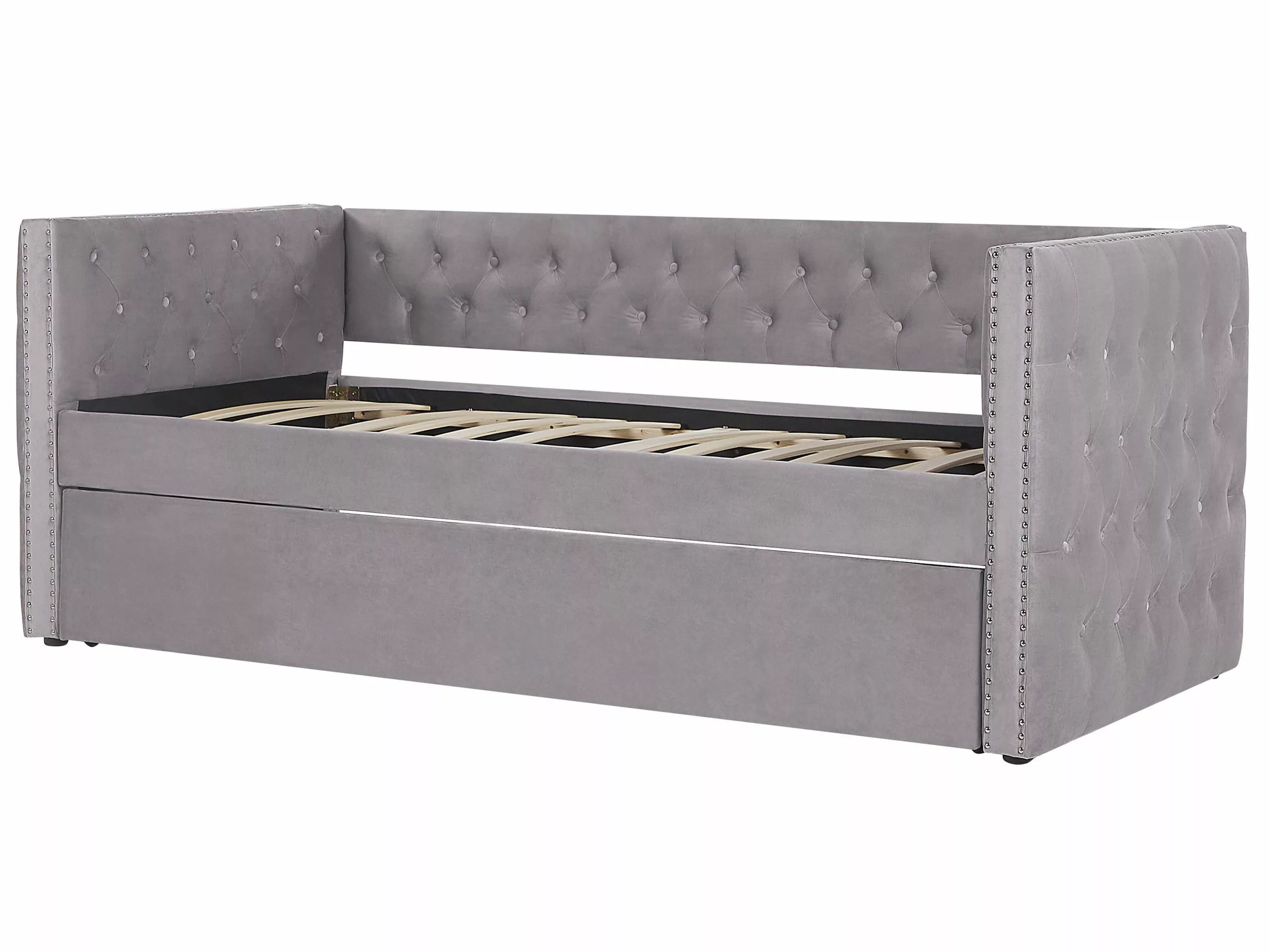 Beliani Sänky Sametti Lisävuode Harmaa 90 X 200 Cm GASSIN - Image 6