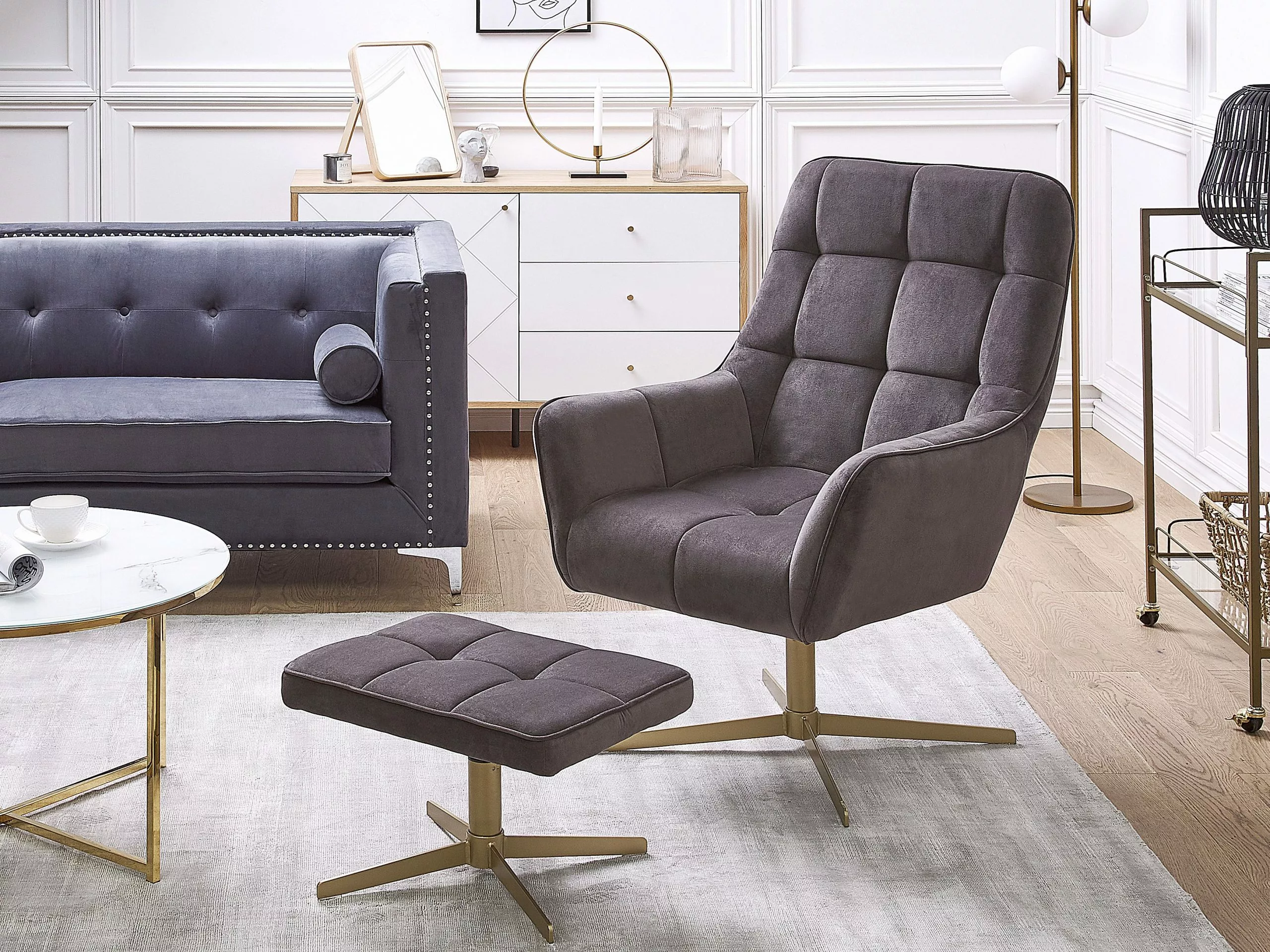 Beliani Nojatuoli Ja Rahi Samettinen Harmaa MOLLE - Image 2