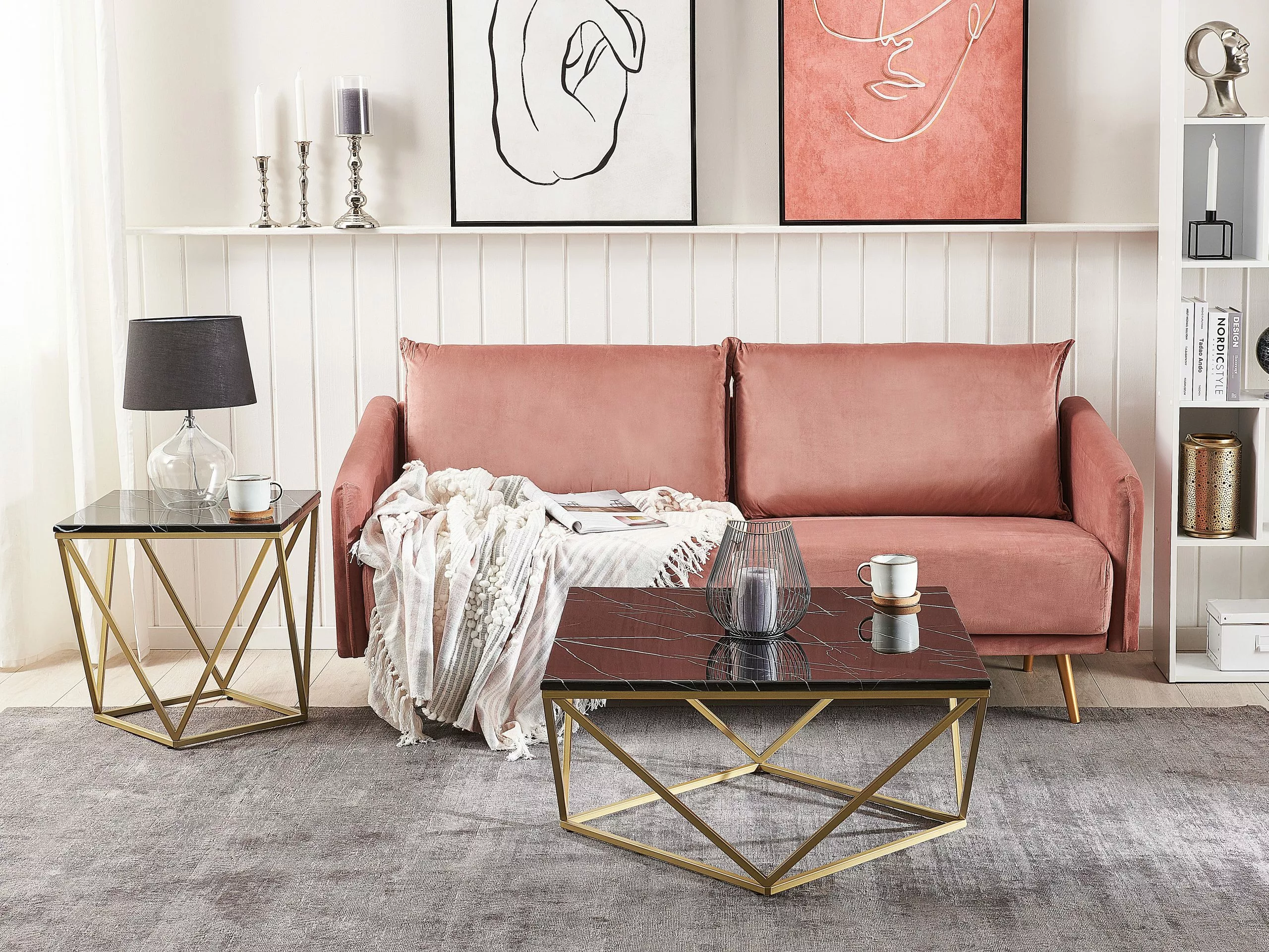 Beliani Sivupöytä Marmorikuvio Musta/kulta MALIBU 3 Beliani Sivupöytä Marmorikuvio Musta/kulta MALIBU - Image 3