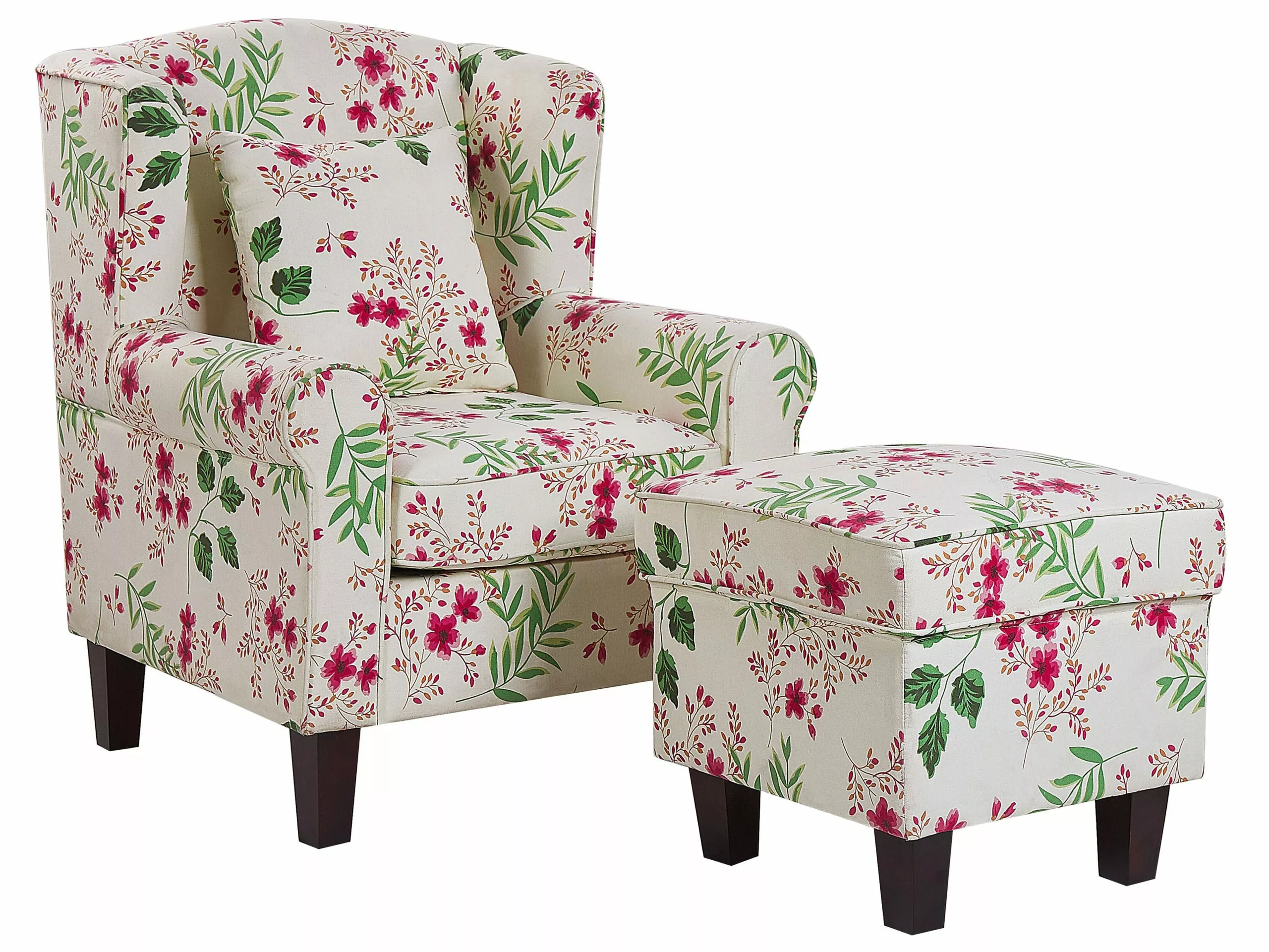 Beliani Nojatuoli Ja Rahi Kukkakuvioinen Beige HAMAR