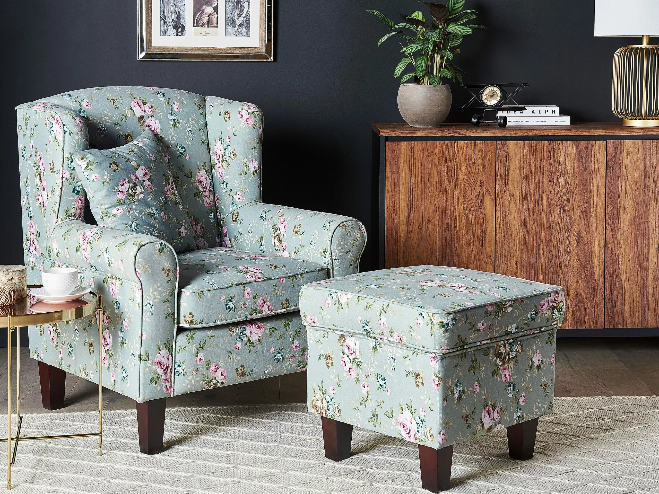 Beliani Nojatuoli Ja Rahi Kukkakuvioinen Vihreä HAMAR - Image 2