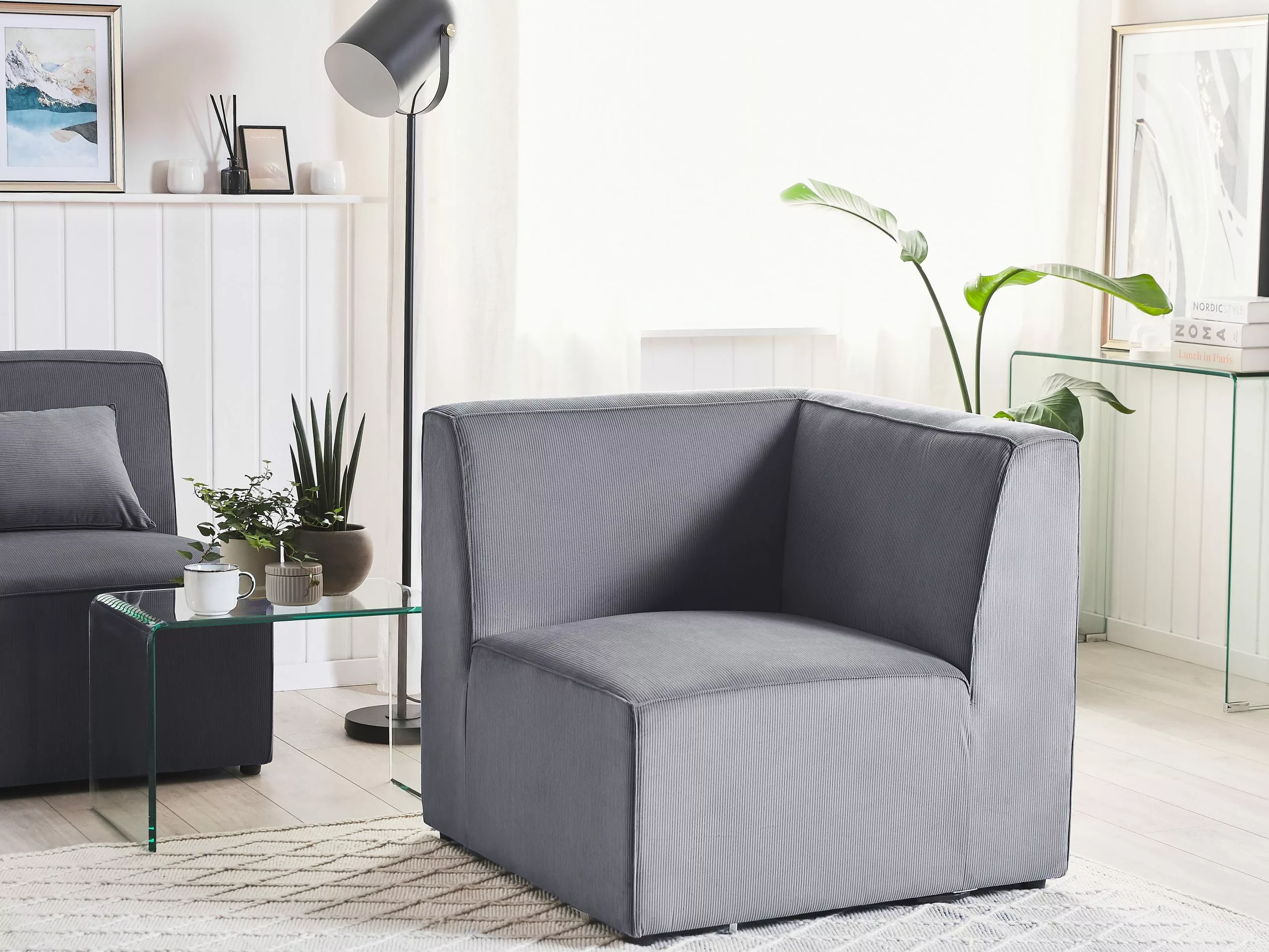 Beliani Kulmaosa Vakosametti Harmaa LEMVIG - Image 2