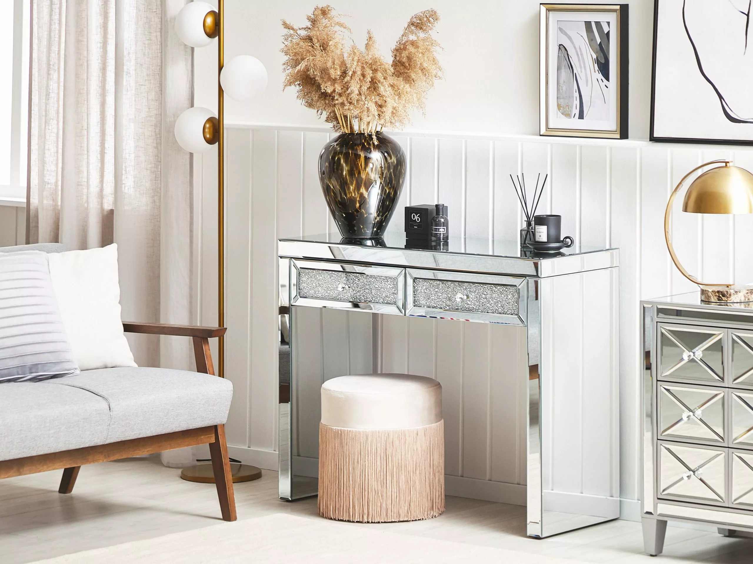 Beliani Konsolipöytä Peililasi 2 Laatikkoa Hopea TILLY - Image 2