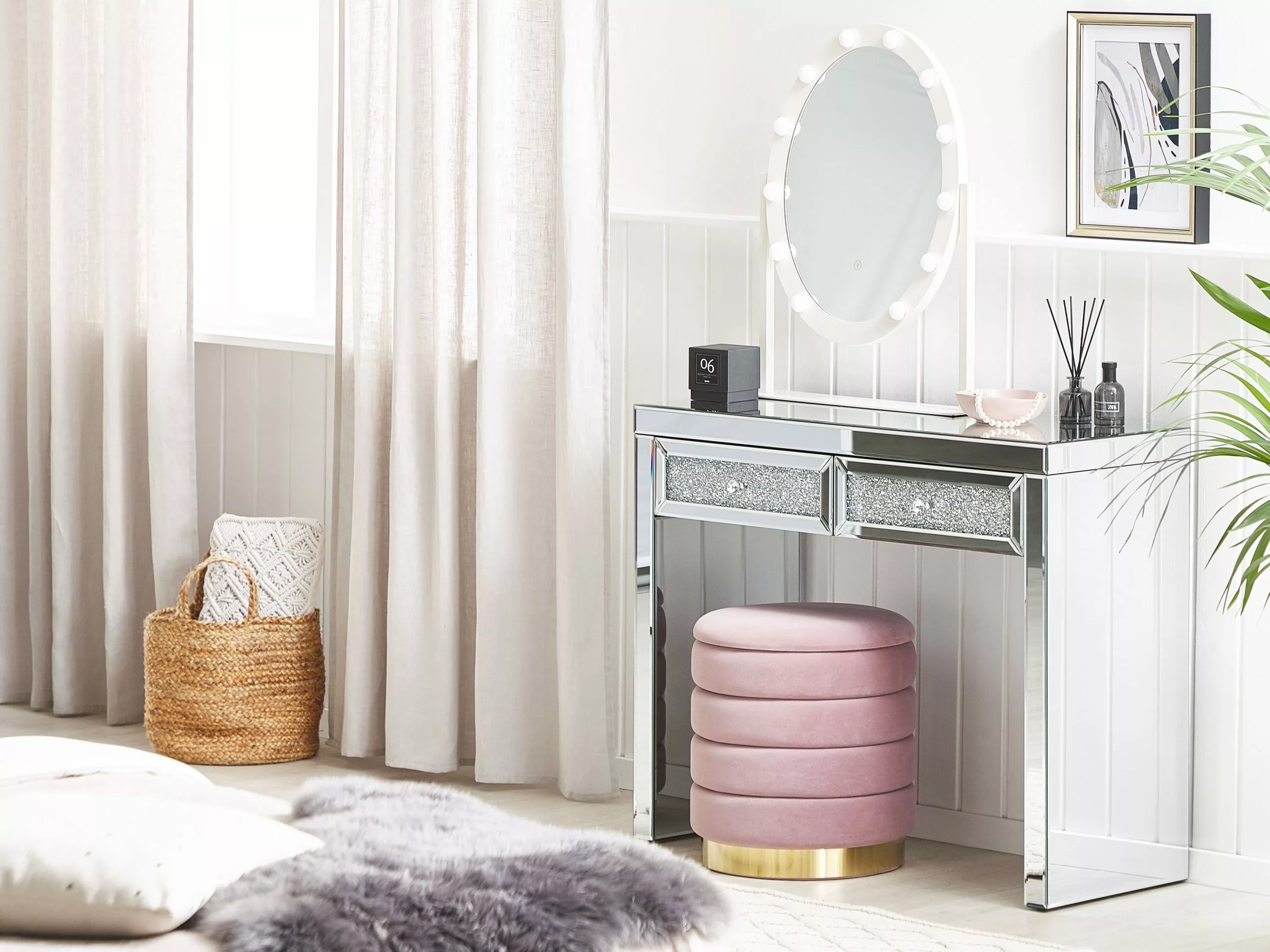 Beliani Konsolipöytä Peililasi 2 Laatikkoa Hopea TILLY - Image 3