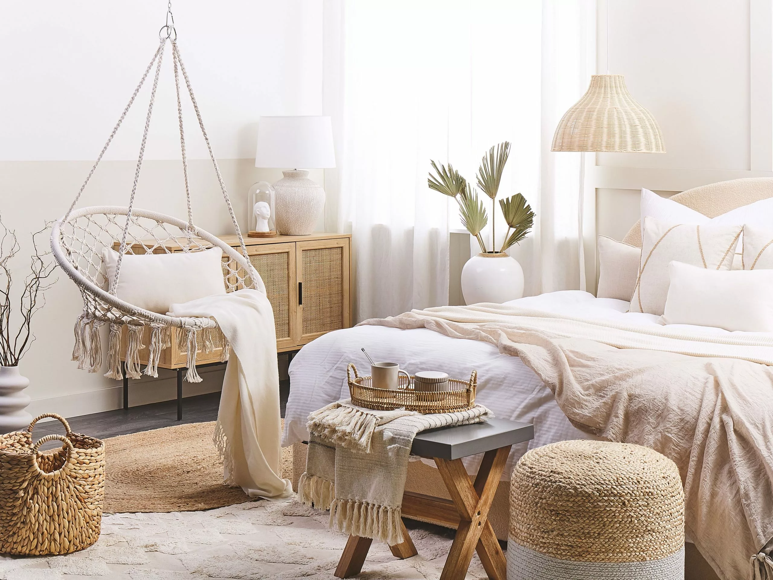 Beliani Riipputuoli Puuvilla Valkoinen GABELLA - Image 4