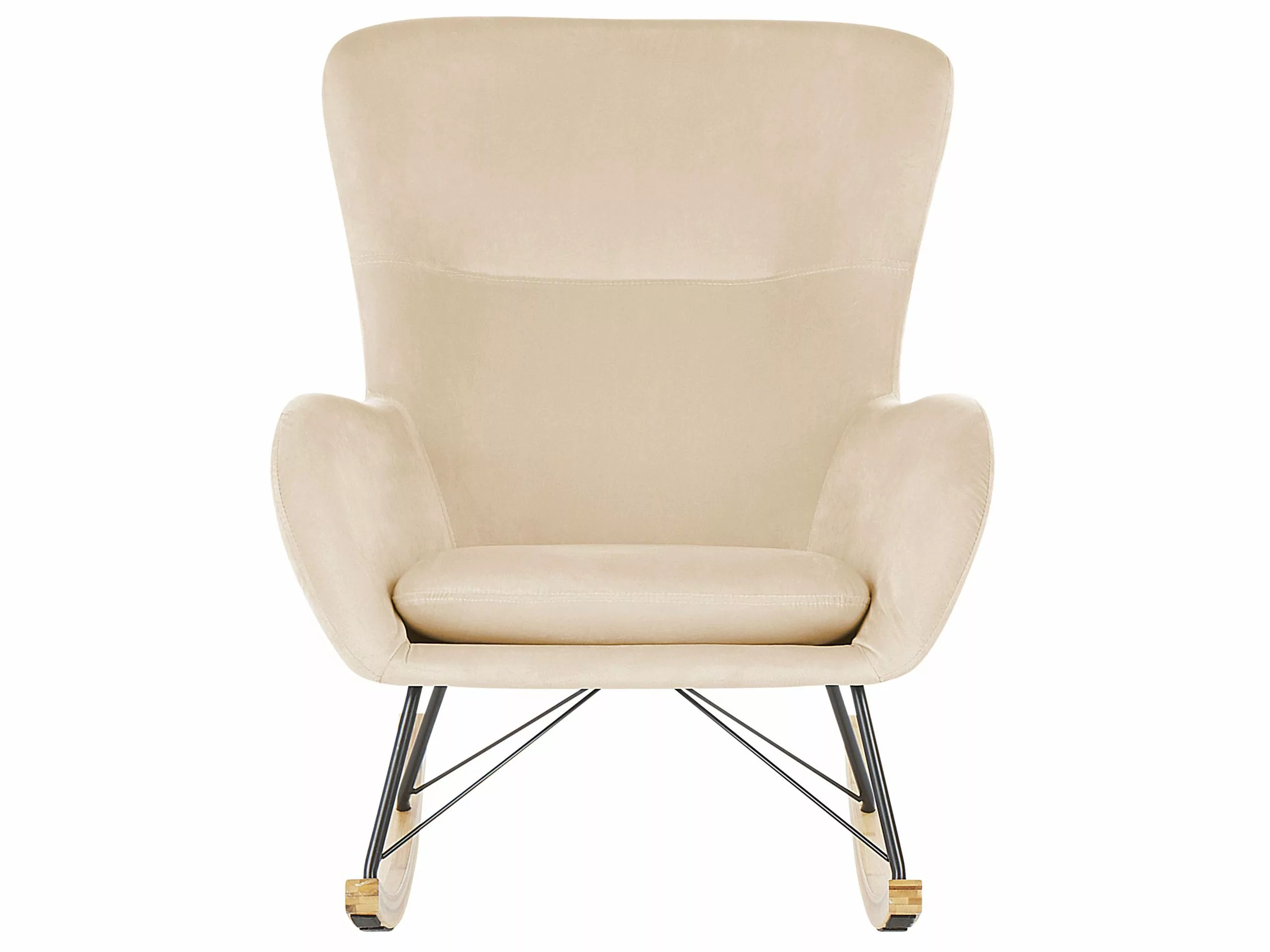 Beliani Keinutuoli Sametti Beige ELLAN 3 Beliani Keinutuoli Sametti Beige ELLAN - Image 3