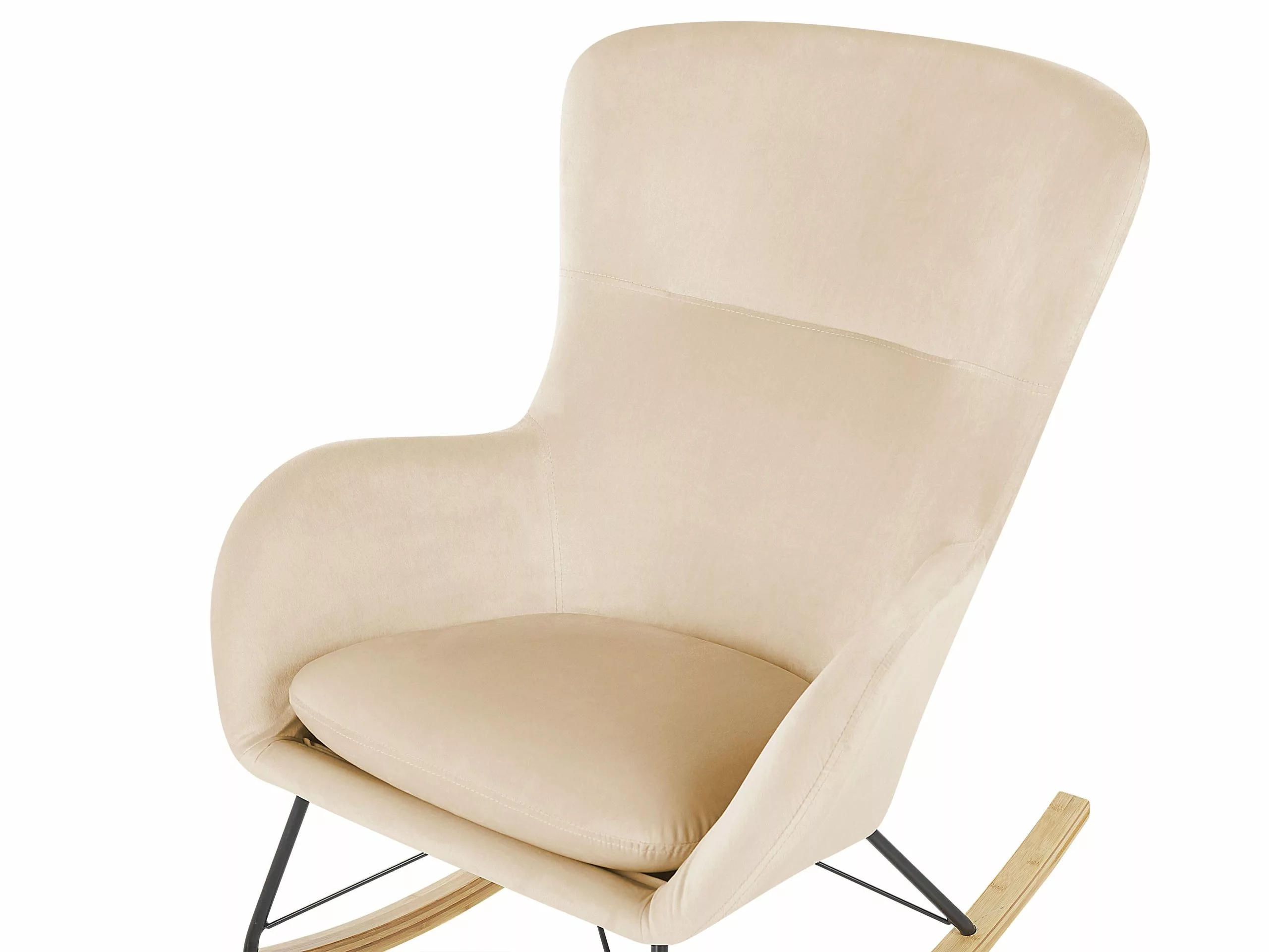 Beliani Keinutuoli Sametti Beige ELLAN 5 Beliani Keinutuoli Sametti Beige ELLAN - Image 5