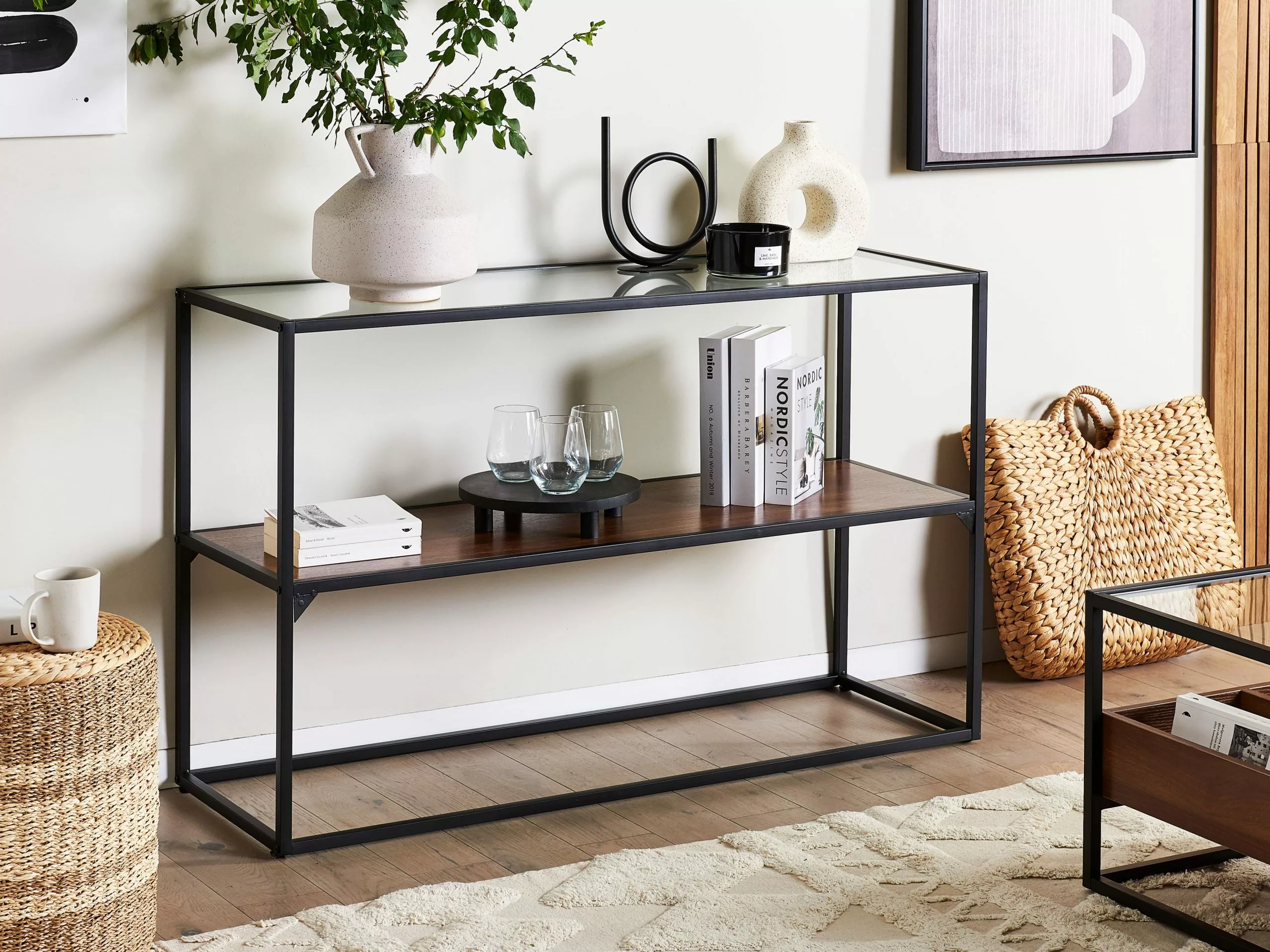 Beliani Konsolipöytä Lasitasolla Tumma Puu/musta TAOS - Image 2