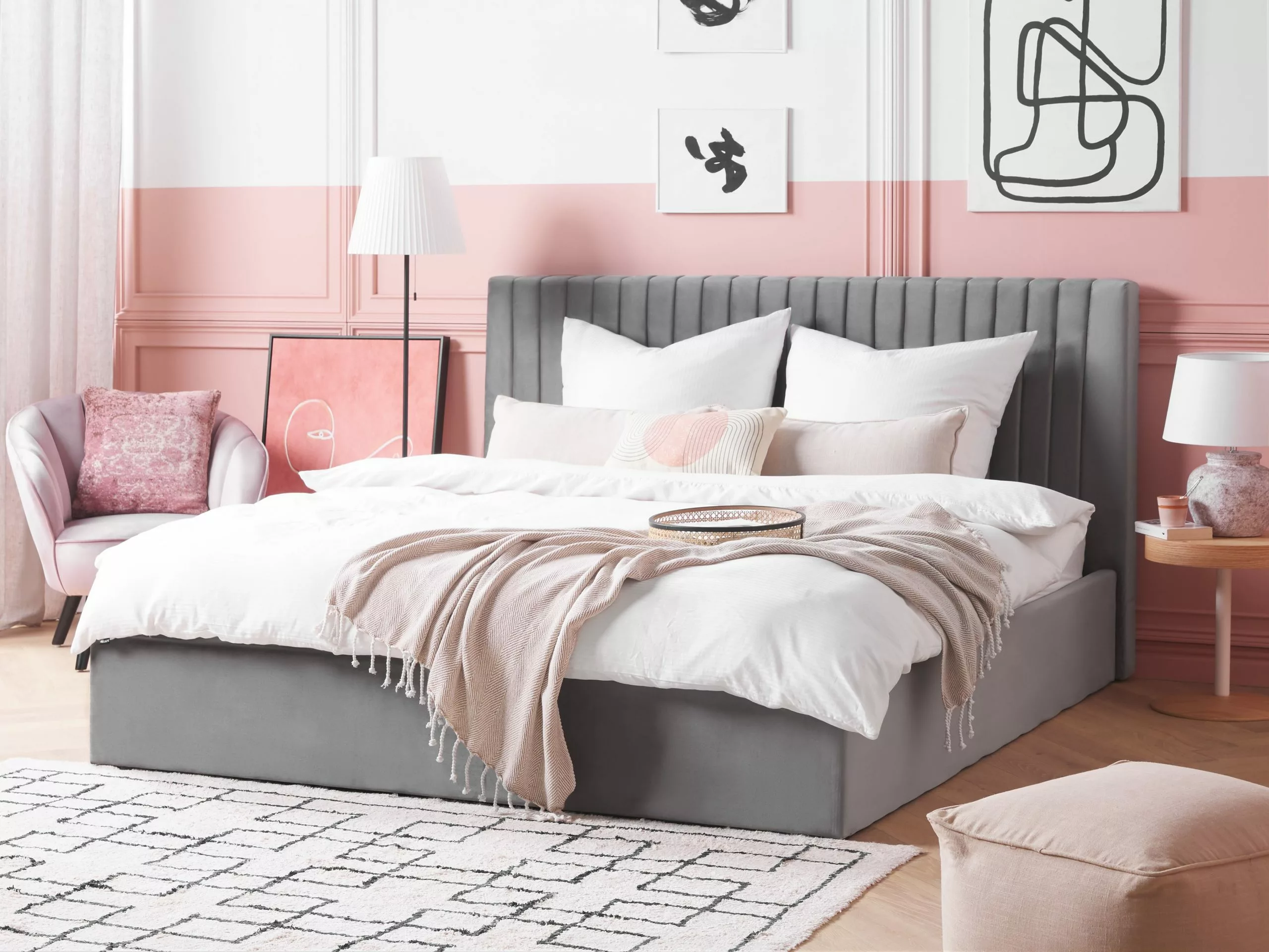 Beliani Sänky Sametti Säilytystila Harmaa VION Useita Kokoja - Image 2