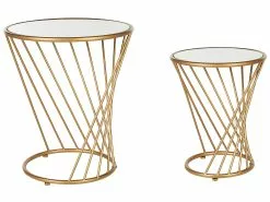Beliani Sivupöytäsetti Peililasitasolla Rauta Kulta 2 Kpl TWIST