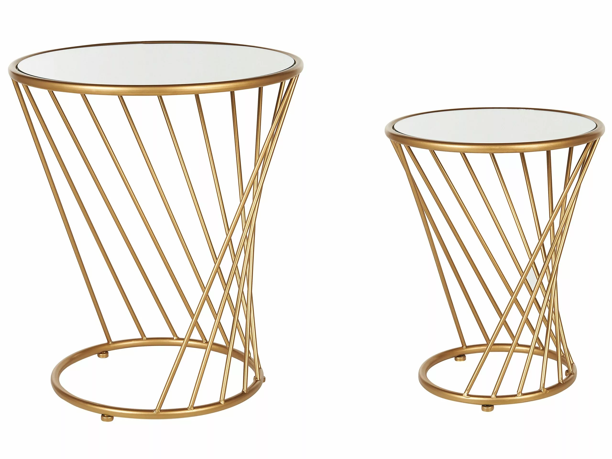 Beliani Sivupöytäsetti Peililasitasolla Rauta Kulta 2 Kpl TWIST