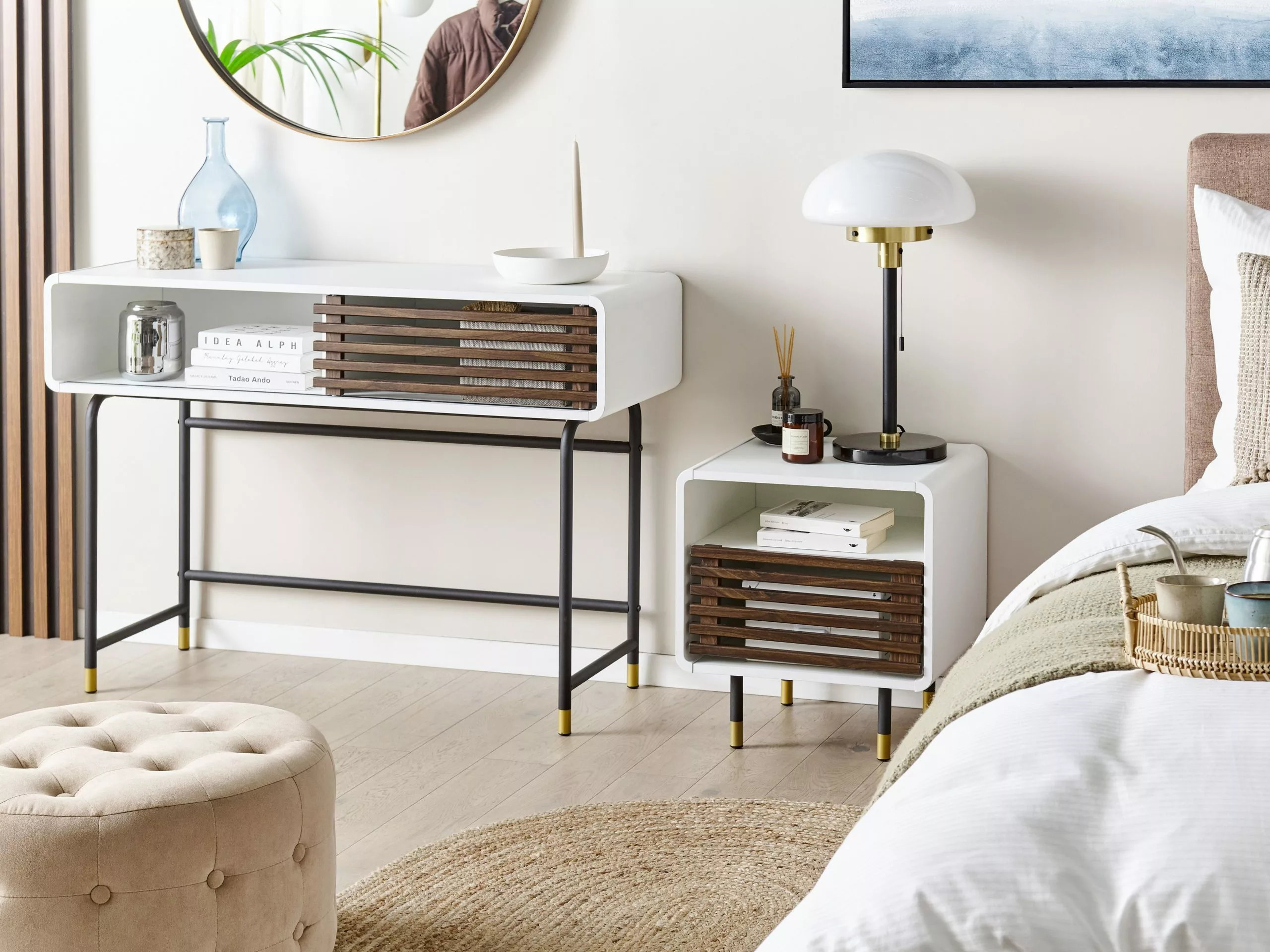 Beliani Konsolipöytä Valkoinen/tumma Puu RIFLE - Image 3