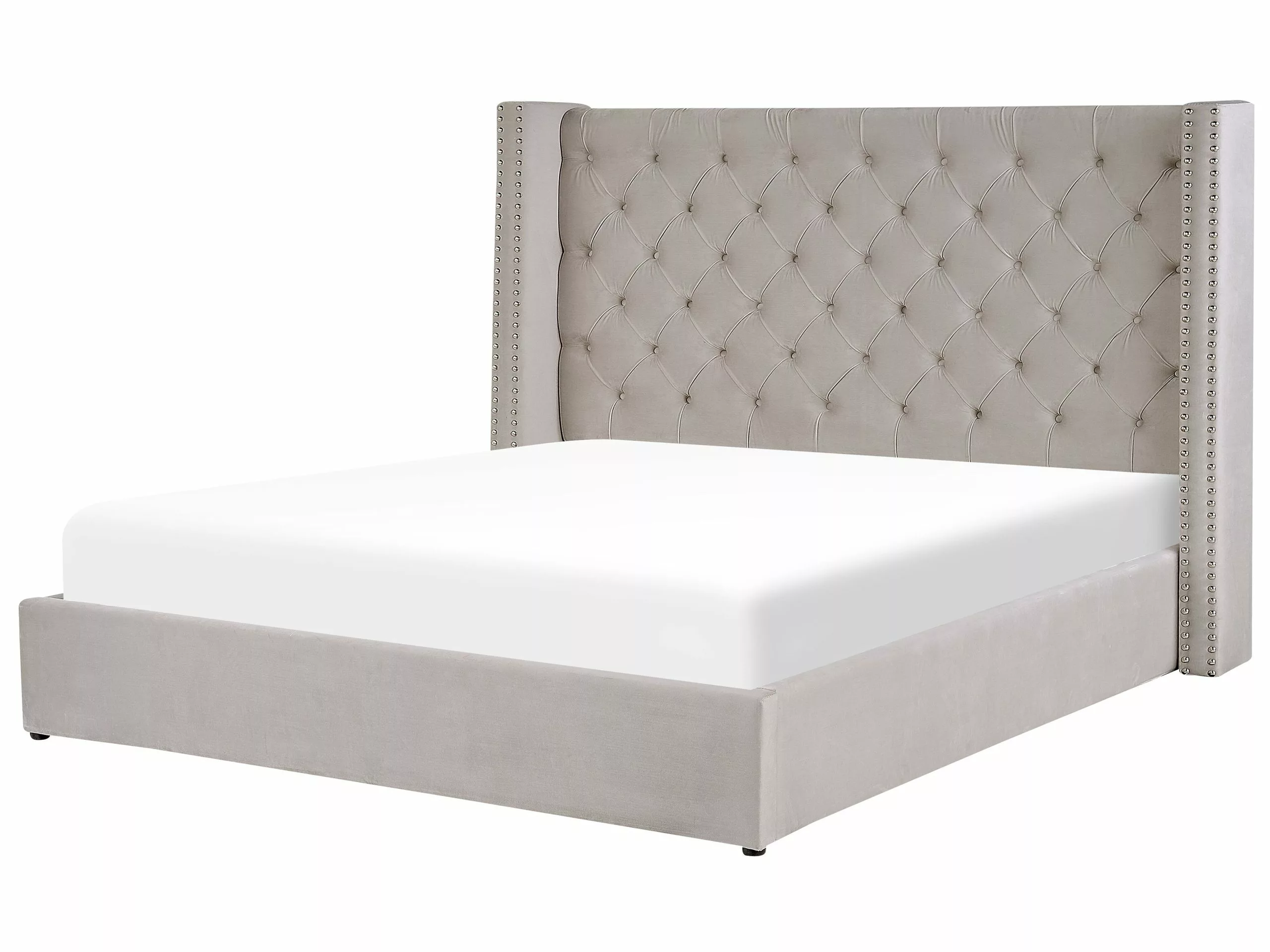 Beliani Sänky Sametti Säilytystila Vaaleanharmaa LUBBON Useita Kokoja 4 Beliani Sänky Sametti Säilytystila Vaaleanharmaa LUBBON Useita Kokoja - Image 4