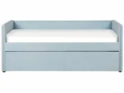 Beliani Sänky Sametti Lisävuode Vaaleansininen 90 X 200 Cm TROYES -Käsinojalliset tuolit Winkel undef src sa picid 837061 type whitesh image