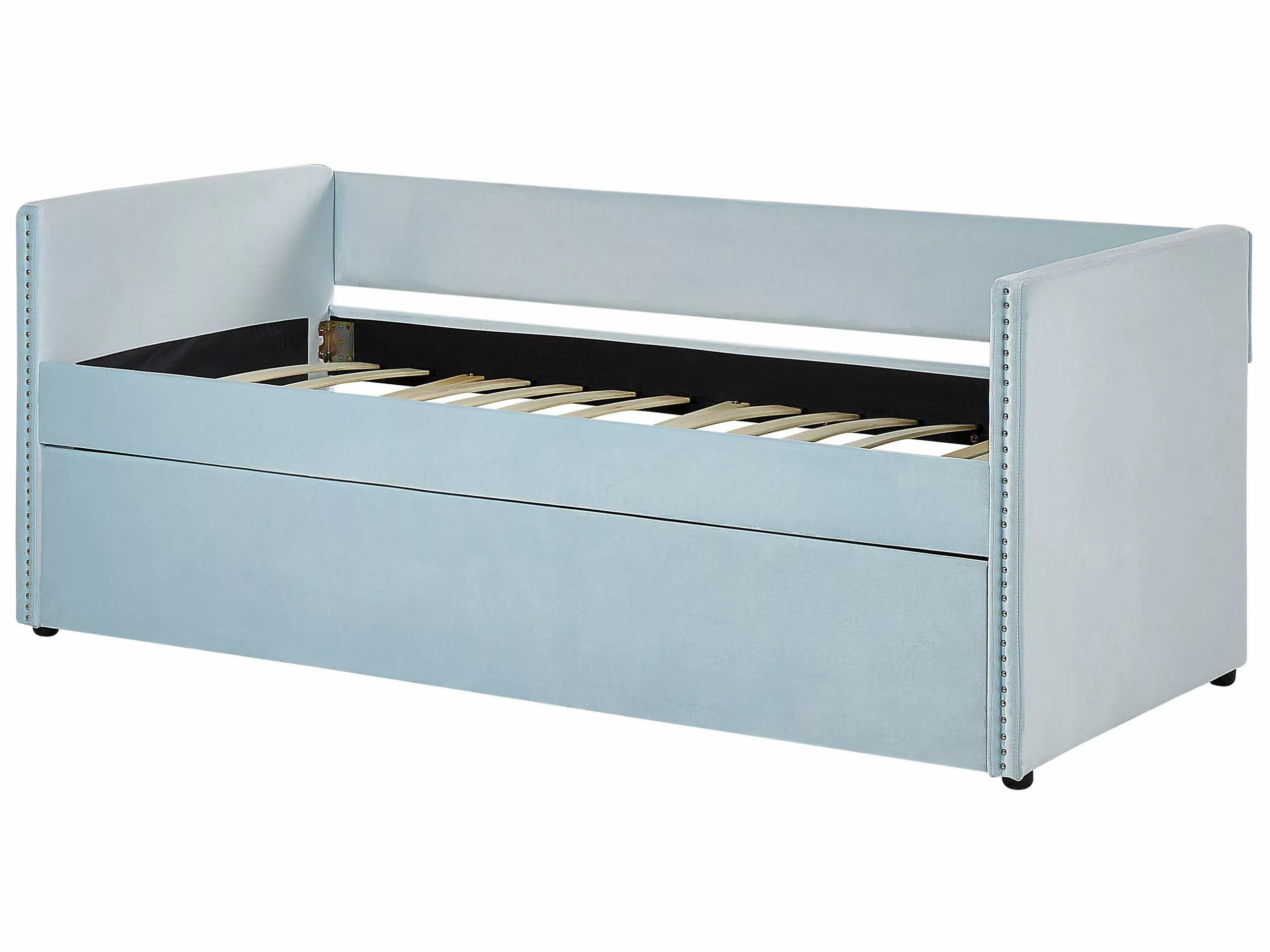 Beliani Sänky Sametti Lisävuode Vaaleansininen 90 X 200 Cm TROYES - Image 6