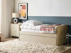 Beliani Sänky Sametti Lisävuode Beige 90 X 200 Cm TROYES -Käsinojalliset tuolit Winkel undef src sa picid 837073 type whitesh image