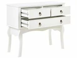 Beliani Konsolipöytä 3 Laatikkoa Valkoinen LAMAR -Käsinojalliset tuolit Winkel undef src sa picid 840568 type whitesh image