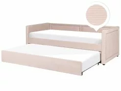 Beliani Sänky Vakosametti Lisävuode Lohenpunainen 90 X 200 Cm MIMIZAN