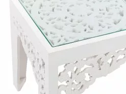 Beliani Sivupöytäsetti Lasitasolla Valkoinen 2 Kpl AMADPUR -Käsinojalliset tuolit Winkel undef src sa picid 851897 type whitesh image