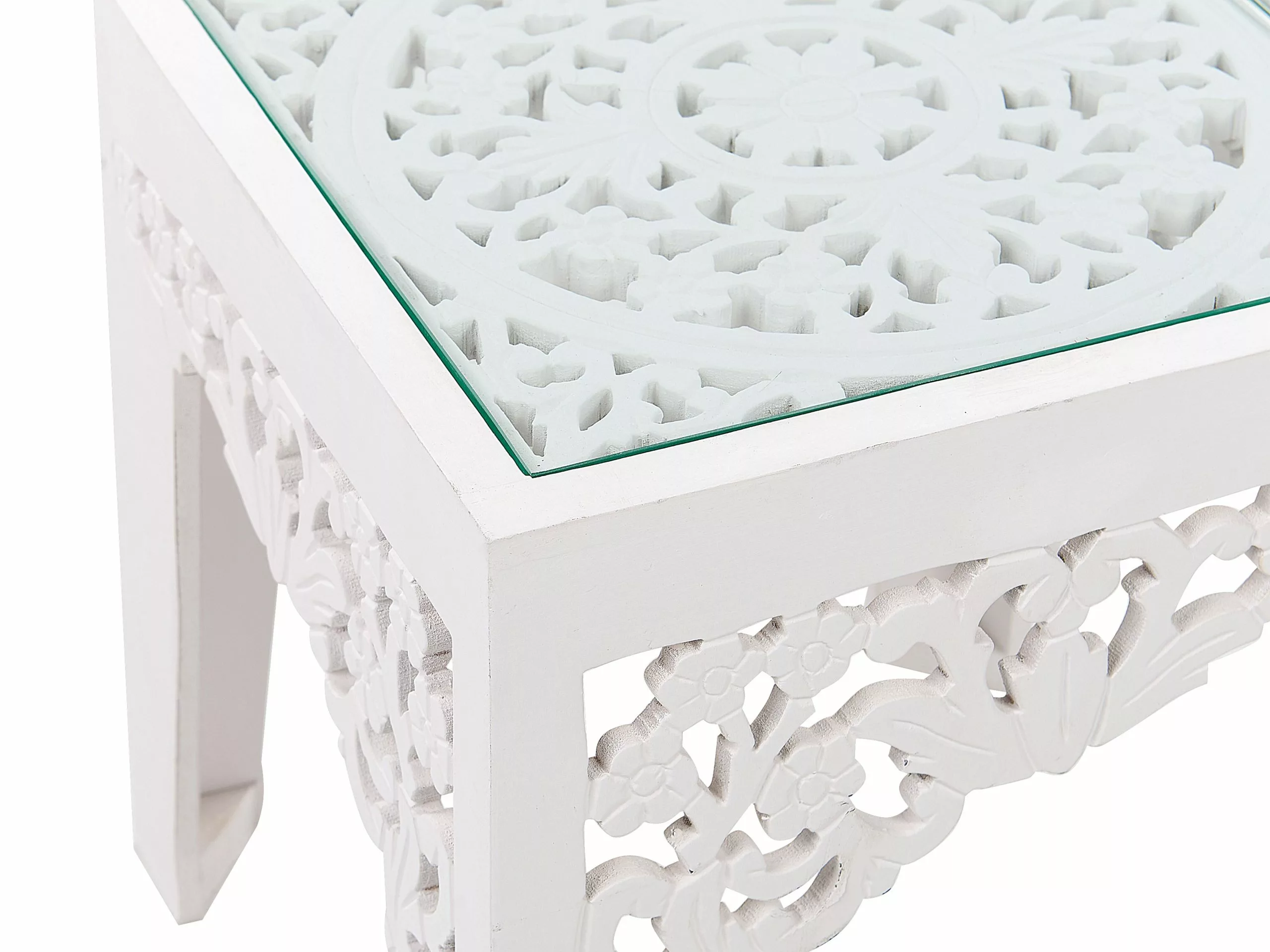 Beliani Sivupöytäsetti Lasitasolla Valkoinen 2 Kpl AMADPUR - Image 7