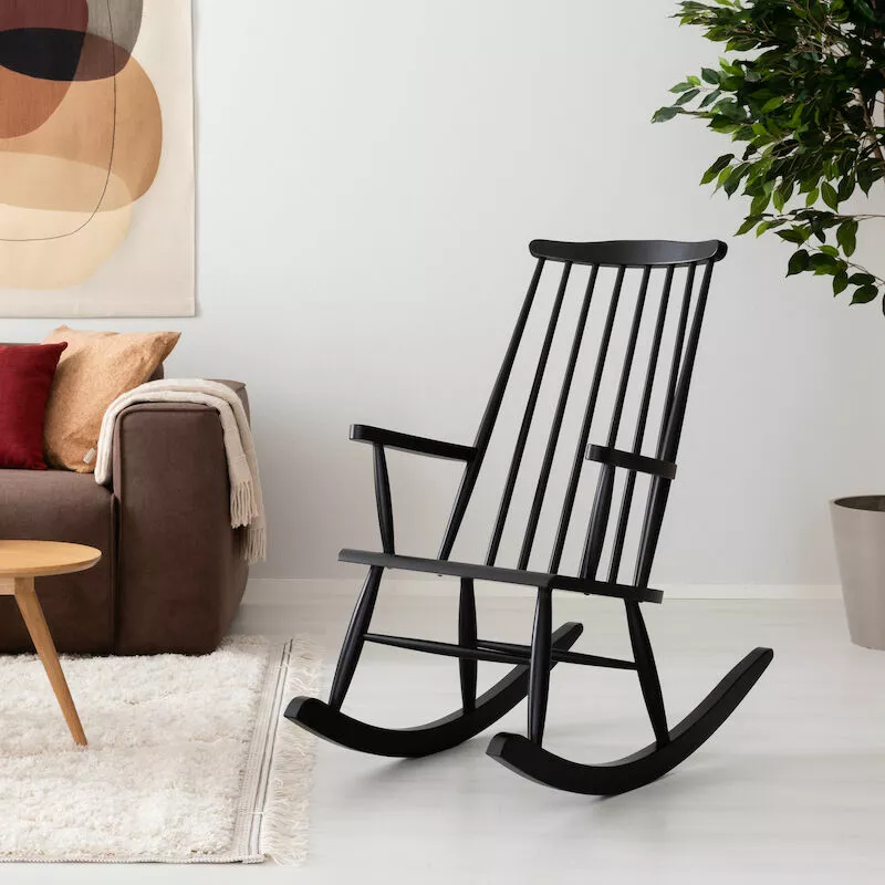 Edessä -Käsinojalliset tuolit Winkel retro keinutuoli musta web 9